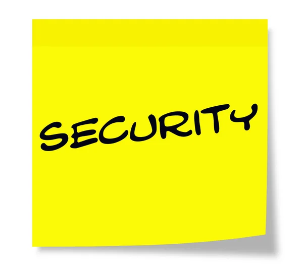 Seguridad escrita en una nota adhesiva amarilla — Foto de Stock