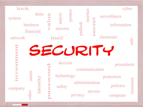 Security Word Cloud Concept on a Whiteboard — Stock Photo, Image