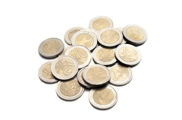 Bando Duas Moedas Euro Isoladas Sobre Fundo Branco — Fotografia de Stock