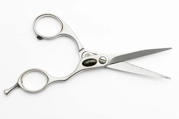 Pair Metal Hair Cutting Scissors White Background Top View — Stock Photo, Image