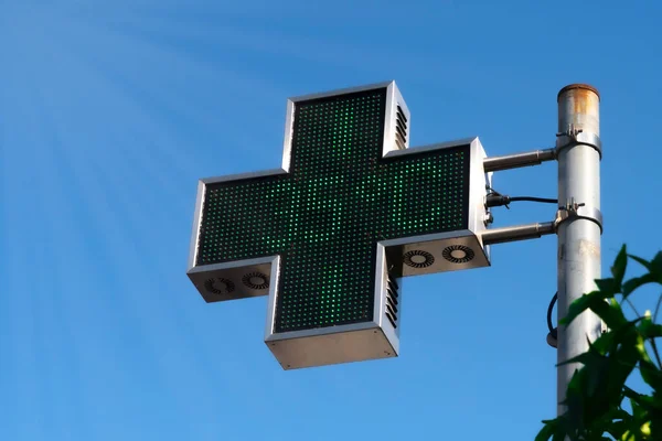 Panel Led Farmacia Muestra Una Temperatura Grados Centígrados Durante Una — Foto de Stock