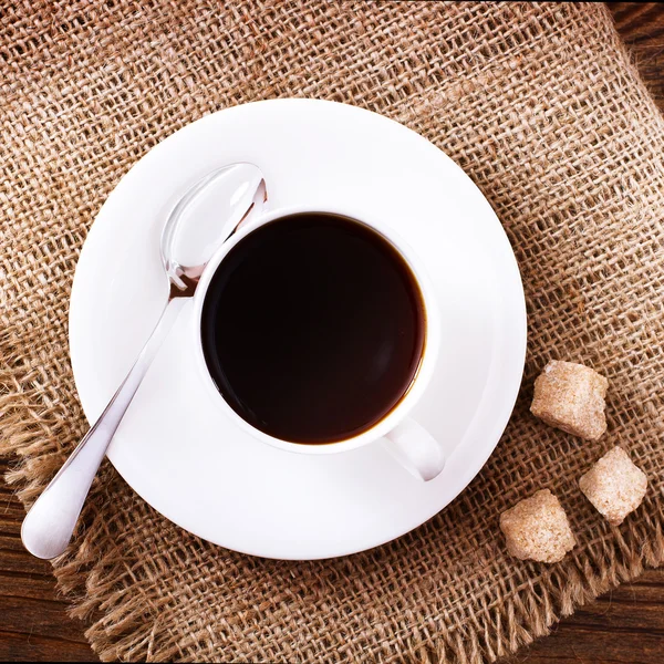 Tazza di caffè e zucchero vista dall'alto . — Foto Stock