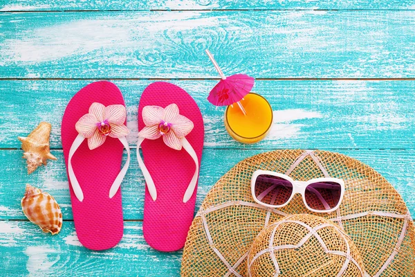 Zomer strand, instellen van zomer accessoires — Stockfoto