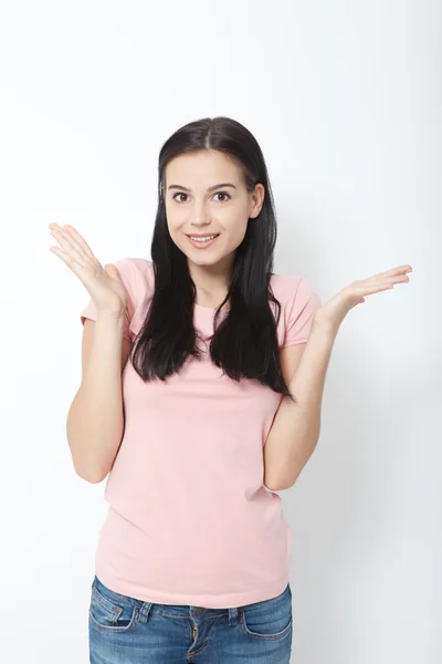 Surprised happy woman looking sideways in excitement. — Stock Photo, Image