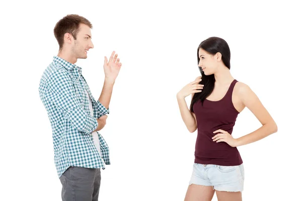 Couple talking arguing on each other isolated — Stock Photo, Image