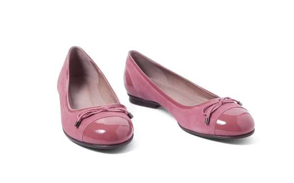 Damskie buty moda różowy z wstążką widok z góry izolowane na białym tle — Zdjęcie stockowe