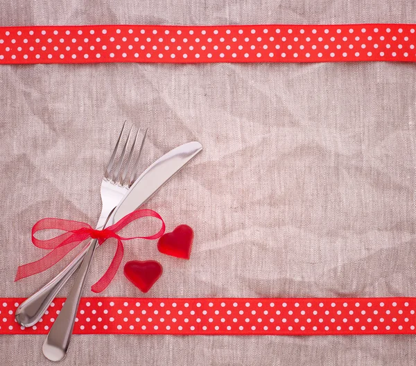 Cutlery on tablecloth view from top. — Stock Photo, Image