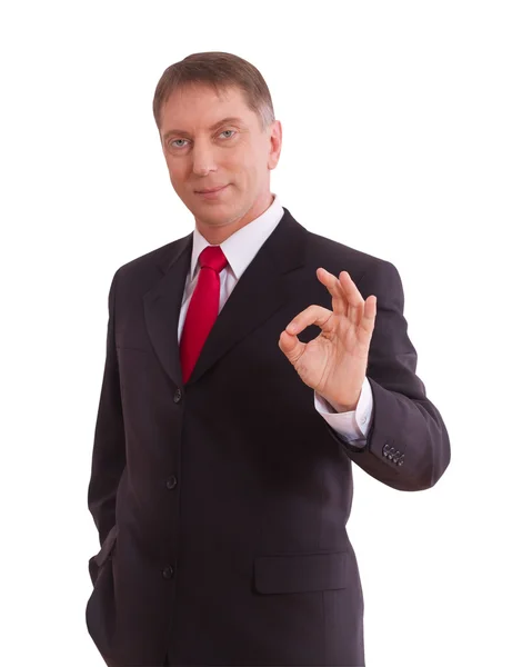 Businessman showing perfect gesture. Hand sign excellent, good, great, okay, yes. — Stock Photo, Image