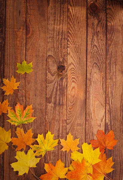 Autumn leaves on wooden table. — Stock Photo, Image