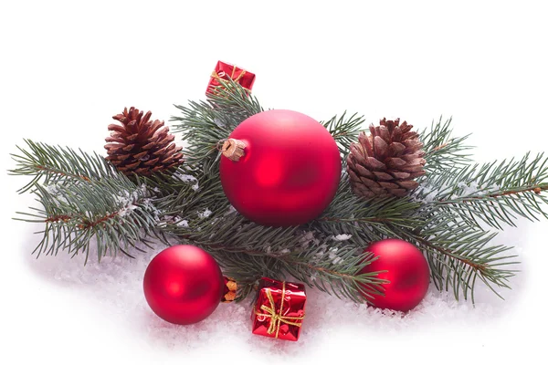 Christmas ornaments on Christmas tree with baubles — Stock Photo, Image