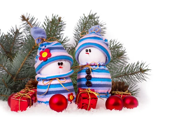 Bonecos de neve alegres enfeites de Natal isolados — Fotografia de Stock