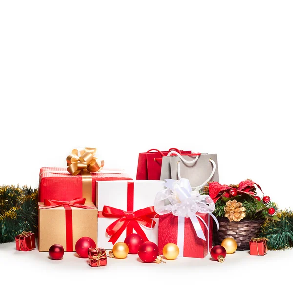 Christmas presents. Gift boxes with ribbons. Stock Picture