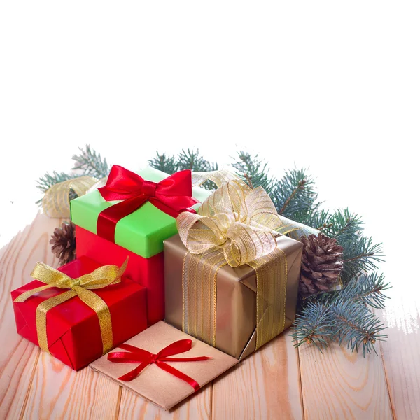 Gift boxes with ribbons. Christmas presents — Stock Photo, Image