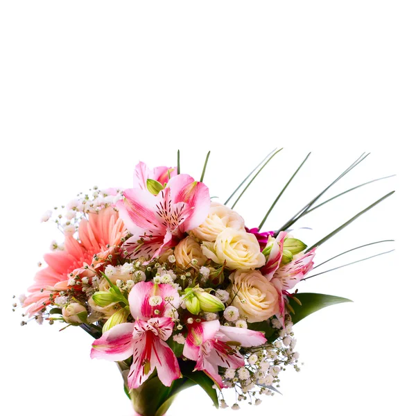 Wedding bridal bouquet of white roses and pink lilies — Stock Photo, Image