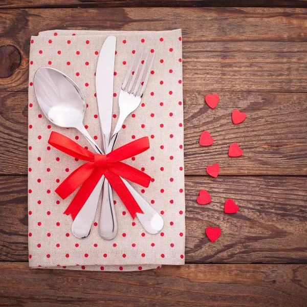 Valentines dinner on wooden background — Stock Photo, Image