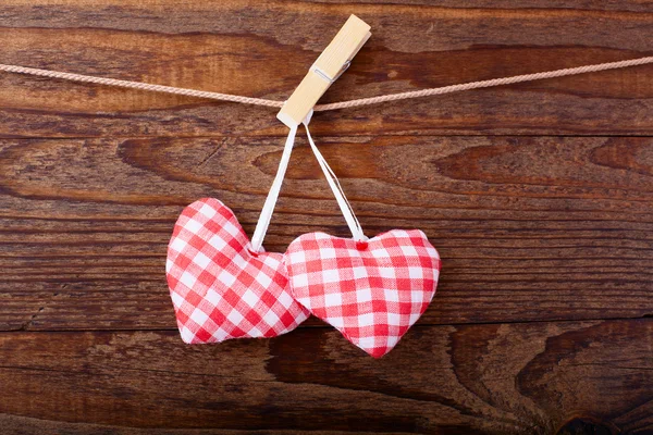 Valentines Vintage Handmade Hearts over Wooden Background. — Stock Photo, Image