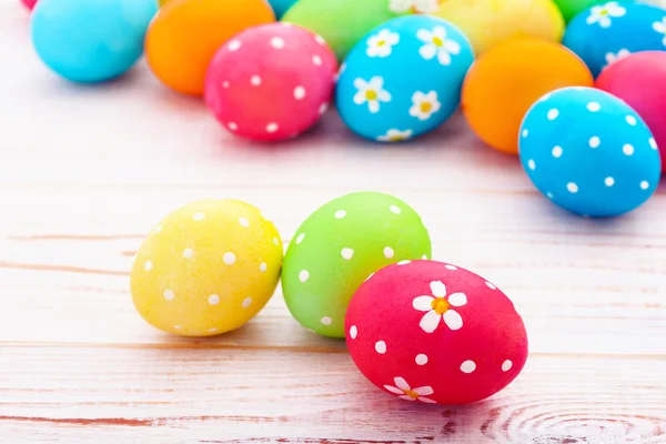 Easter eggs on wooden background — Stock Photo, Image