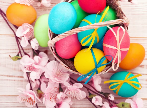 Easter eggs on wooden background — Stock Photo, Image