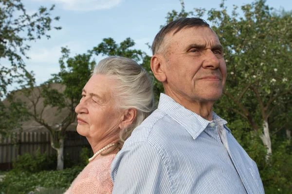 Pareja mayor abrazándose en el campo — Foto de Stock