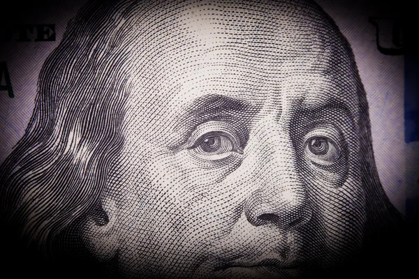 Porträt von Benjamin Franklin aus der Neuauflage des Hundert-Dollar-Scheins. — Stockfoto
