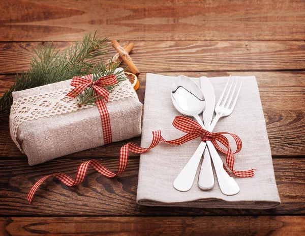 Christmas table place setting. — Stock Photo, Image