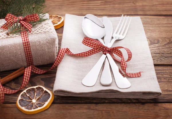 Christmas table place setting. — Stock Photo, Image