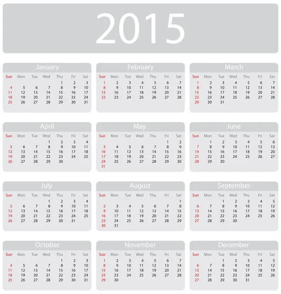 Calendario minimalista 2015 — Archivo Imágenes Vectoriales
