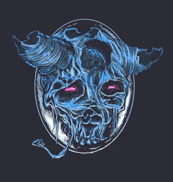 Cráneo de demonio azul — Vector de stock