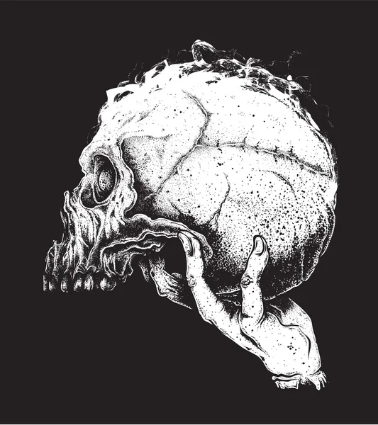 Crâne noir et blanc en flamme — Image vectorielle
