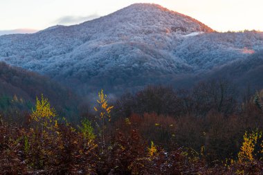 Kış manzarası ve karla kaplı dağlar