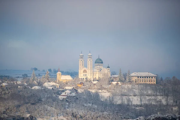 Зимний Вид Город Церковь — стоковое фото