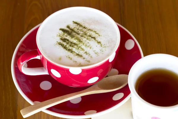 Matcha Latte Cup of green tea on wooden — Stock Photo, Image