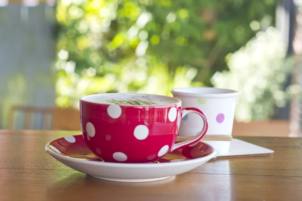 Matcha Latte Cup of green tea on wooden — Stock Photo, Image