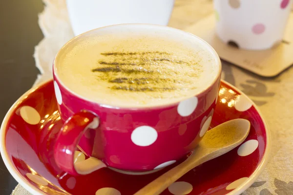 Matcha Latte Cup of green tea on wooden — Stock Photo, Image