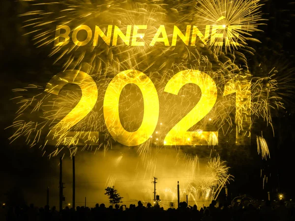 Bonne Annee 2021 Karte Auf Goldenem Feuerwerk Hintergrund — Stockfoto