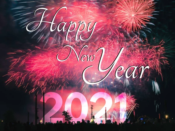 Boldog új évet 2021 kártya a tűzijáték háttér — Stock Fotó