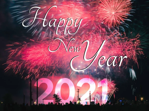 Happy new year 2021 card on a fireworks background — Stock Photo, Image