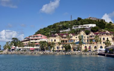 Waterfront view of Marigot, St Martin clipart