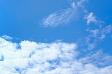 Beyaz bulutlu gerçek mavi gökyüzü. Doğal gökyüzü arkaplanı.