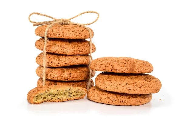 Bolachas Caseiras Cinco Biscoitos Doces Feitos Farinha Aveia Empilhados Amarrados — Fotografia de Stock