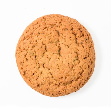 Ev yapımı kurabiyeler. Yulaf unundan yapılmış tatlı bir kurabiye. Yüksek çözünürlüklü lezzetli bisküviler, yakın plan, gölgeli beyaz arka plan manzarası. Ev yapımı fırın..