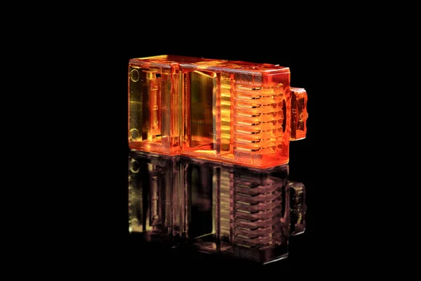 Connector Orange Transparent Connector Rj45 Network Internet Close Macro Isolated — Stock Photo, Image