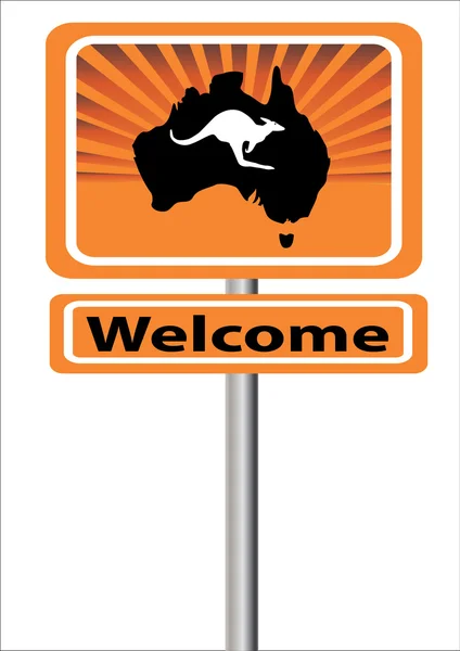 Welcome sign with map and kangaroo — Stock Vector