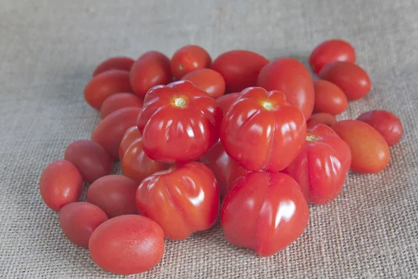 Pomodori rossi su hessian — Foto Stock