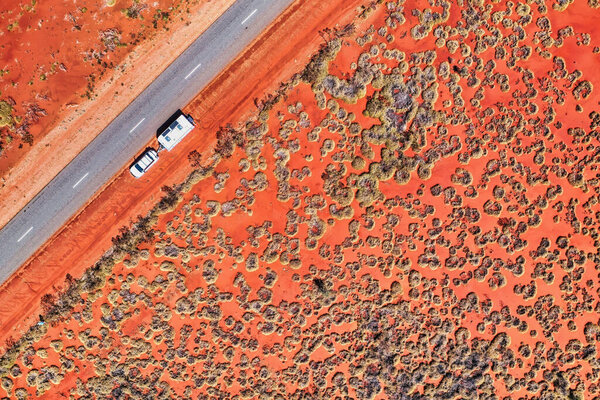 Central Australia aerial view of the dry red outback country