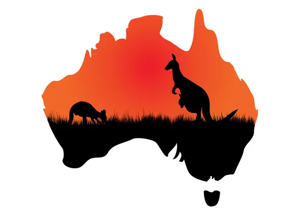 Australische kaart met kangaaroo — Stockvector