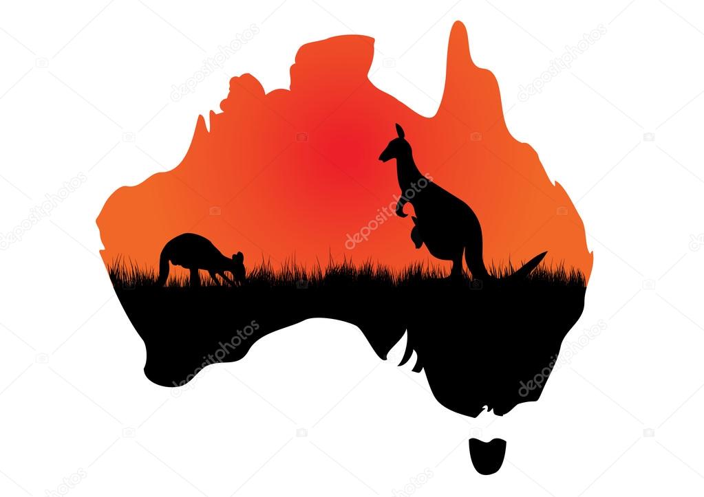 Australian map with kangaaroo