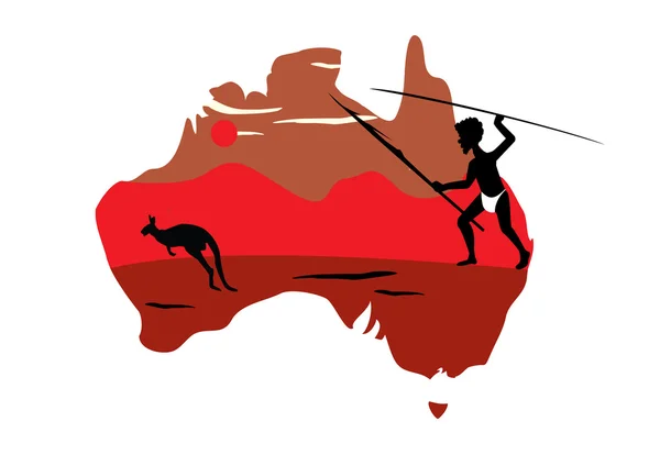 Australia mapa y salto canguro — Vector de stock
