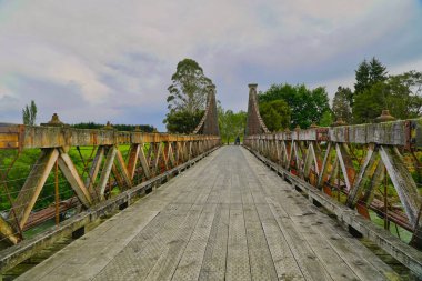 Clifden asma köprüsü Yeni Zelanda 'da bir nehir boyunca uzanıyor. Ziyaretçiler bölgeyi keşfetmek için köprü boyunca yürüyebilirler. Yapısı onu çevreleyen doğayı gösteriyor..