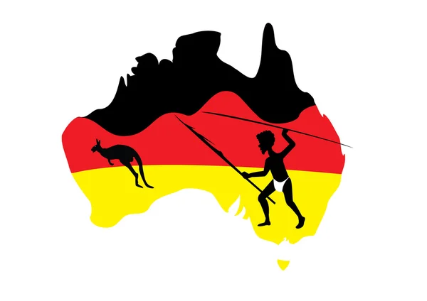 Kaart van Australië en aboriginal man — Stockvector